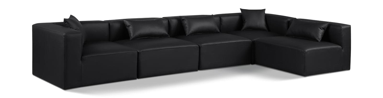 Farrah 144" Black Vegan Leather Upholstered Sectional, 5-Piece (Style 2) — Vista 1 (1/3)