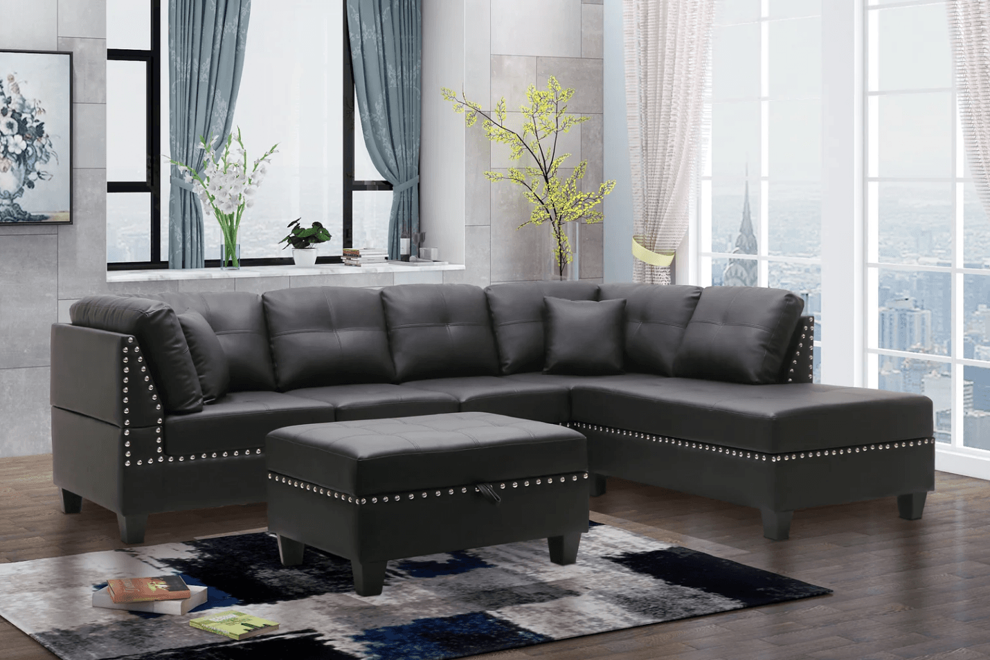 Mandy Sectional with Free Ottoman in Black — View 1 (1/1)