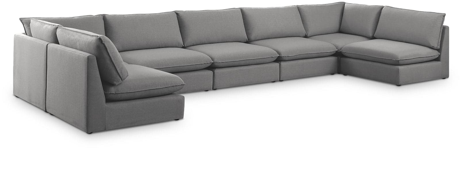 Linden 200" Grey Linen Textured Fabric Upholstered Sectional, 7-Piece — Vista 1 (1/3)