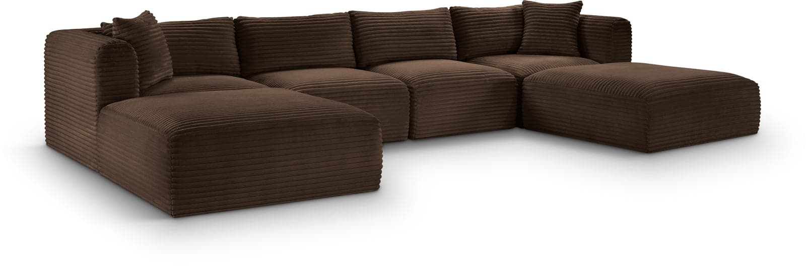 Faye 140" Brown Corduroy Performance Fabric Upholstered Sectional, 6-Piece (Style 4) — Vista 1 (1/3)