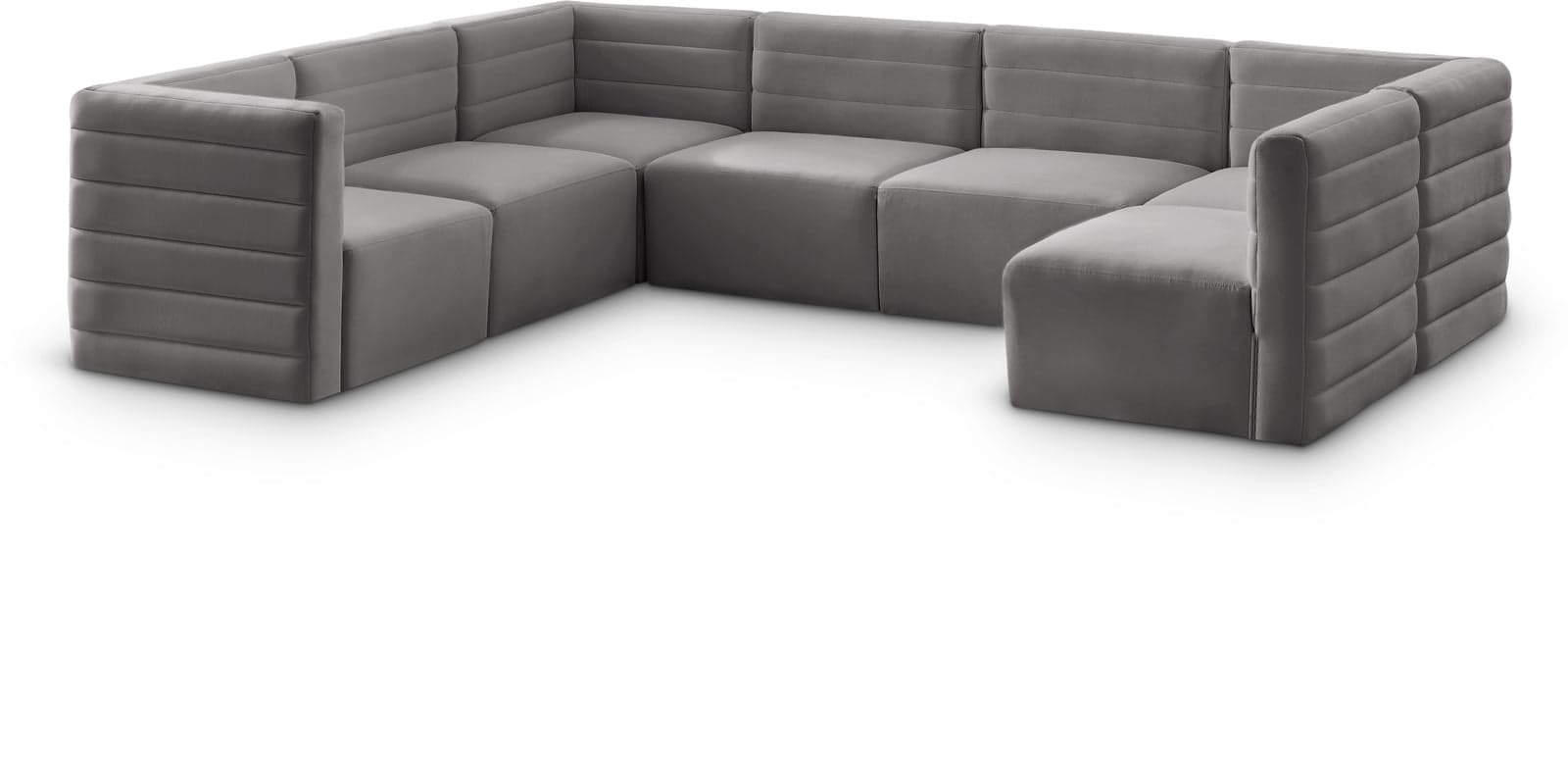 Opal 126" Grey Velvet Upholstered Comfort Sectional, 7-Piece — Vista 1 (1/3)