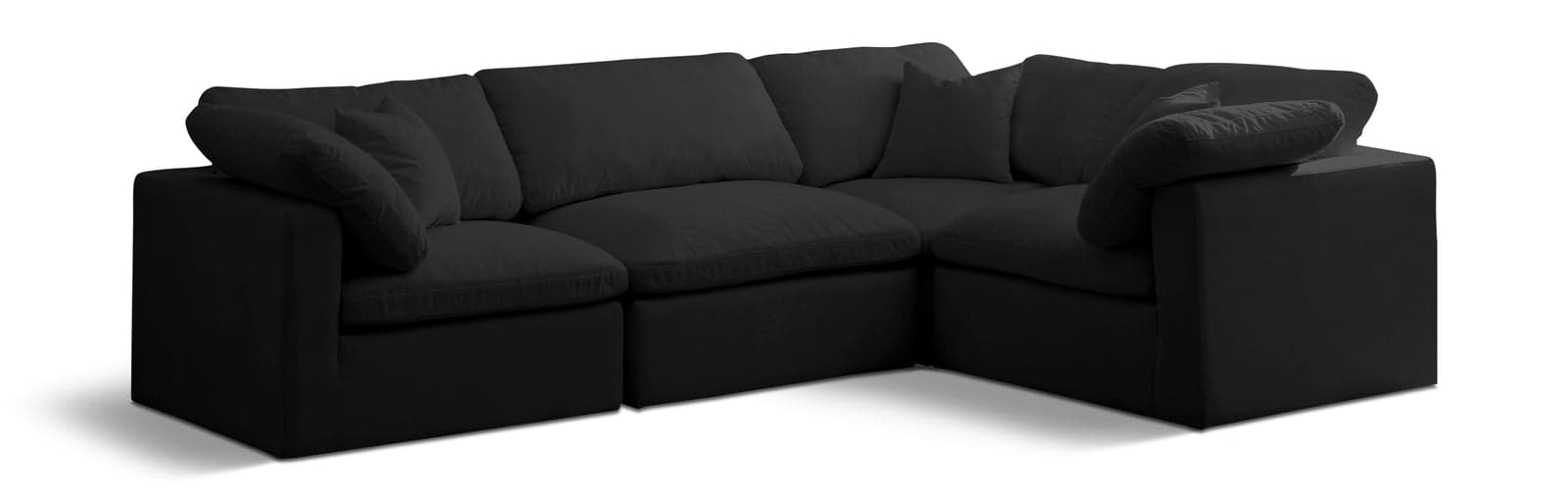 Selene 119" Black Velvet Upholstered Standard Comfort Sectional, 4-Piece — Vista 1 (1/3)