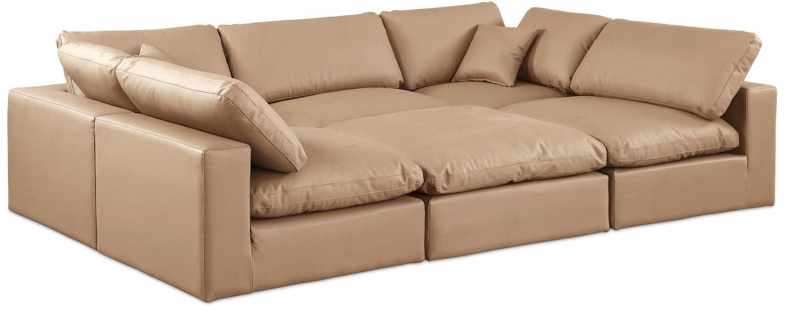 Farrah 119" Tan Vegan Leather Upholstered Sectional, 6-Piece — View 1 (1/3)
