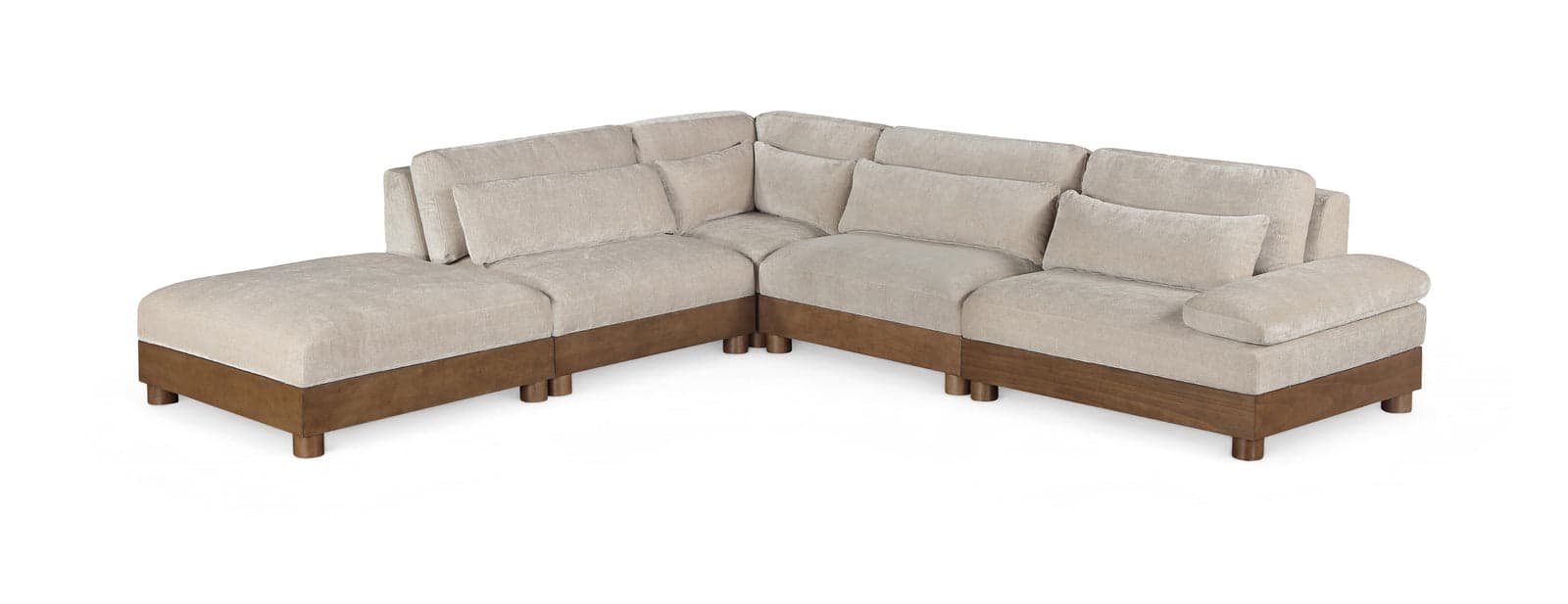 Kira 127.75" Taupe Chenille Fabric Upholstered Sectional, 5-Piece (Style 2) — View 1 (1/3)