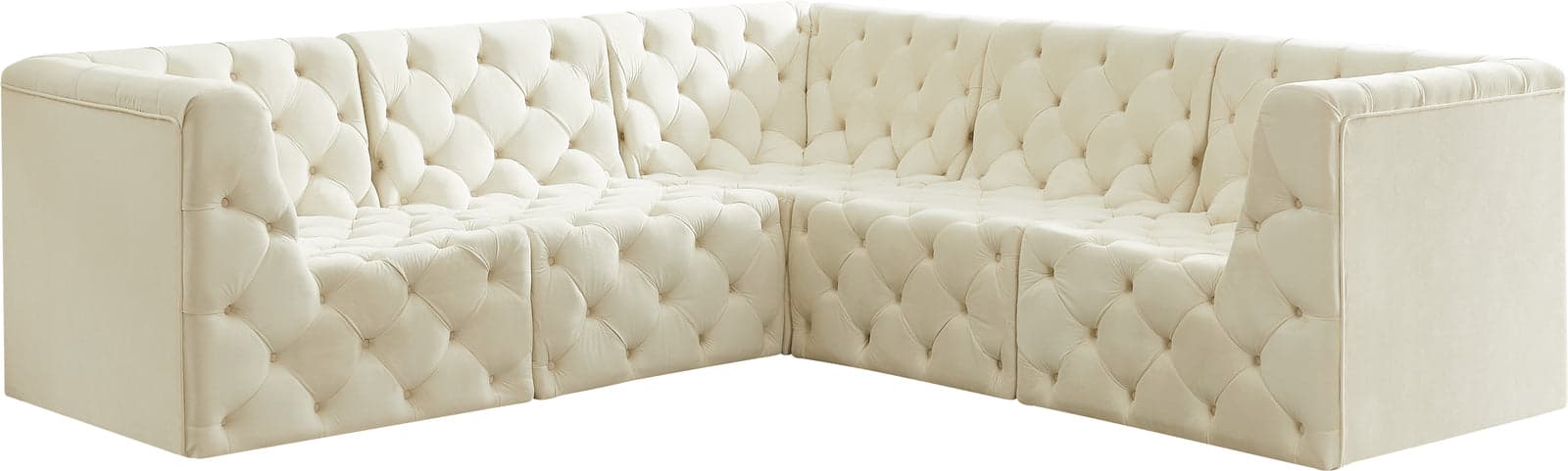Faye 99" Cream Velvet Upholstered Sectional, 5-Piece — View 1 (1/3)