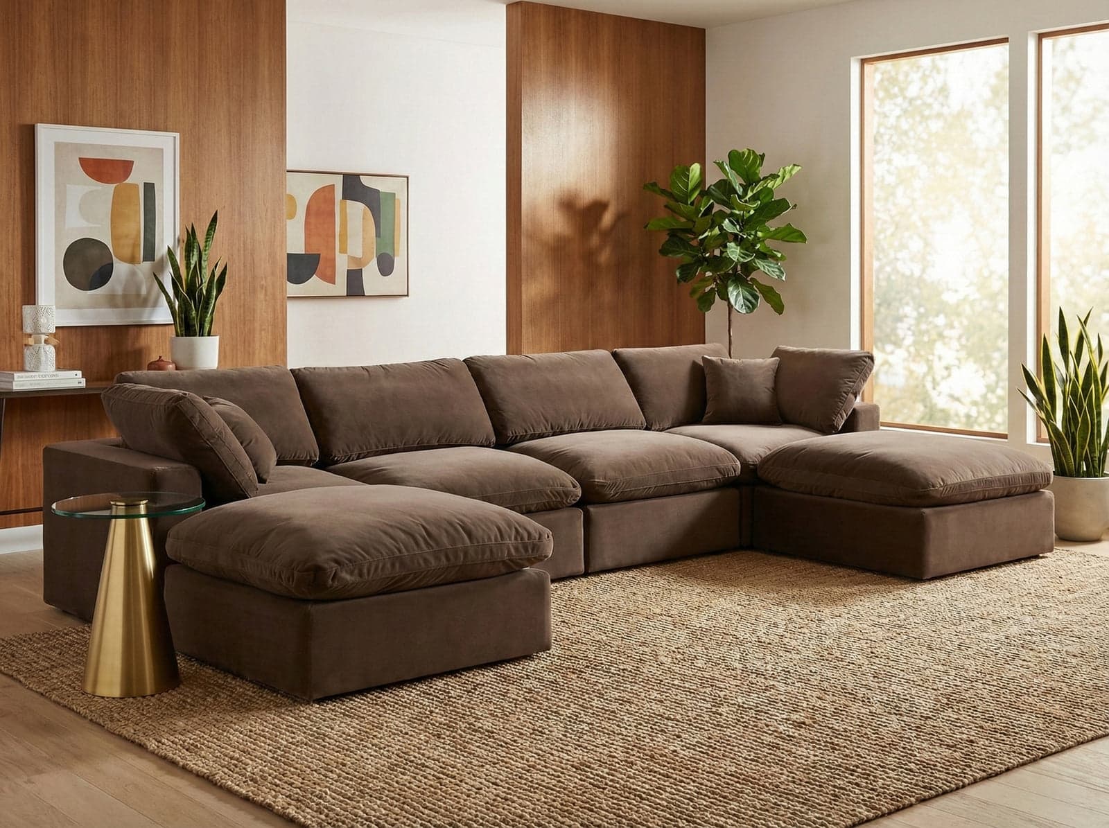 Farrah 158" Brown Velvet Upholstered Sectional, 6-Piece (Style 2) — Vista 1 (1/3)