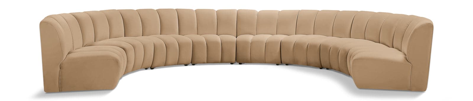 Isolde 183" Camel Velvet Upholstered Sectional, 8-Piece — Vista 1 (1/3)