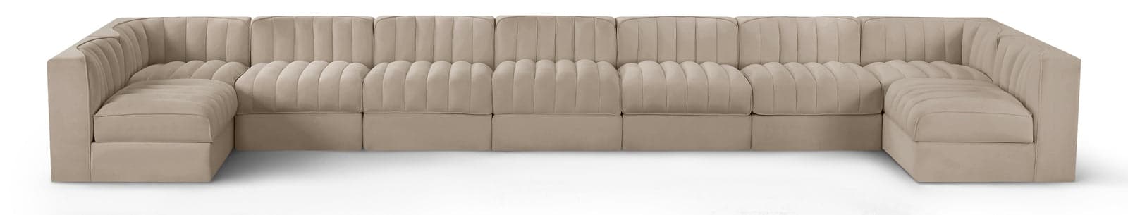 Talia Beige Velvet Performance Fabric Upholstered Sectional, 9-Piece — Vista 1 (1/3)