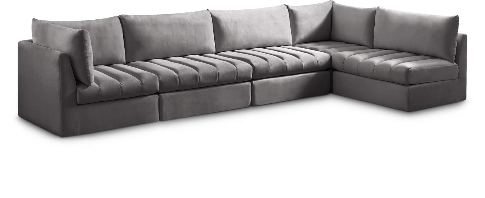 Rowan 140" Grey Velvet Upholstered Sectional, 5-Piece — View 1 (1/3)