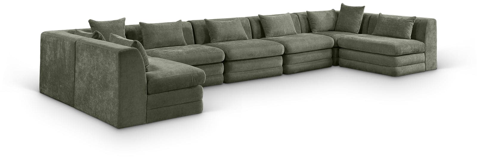 Willow 190" Green Chenille Fabric Upholstered 7Pc. Sectional, 7-Piece — View 1 (1/3)