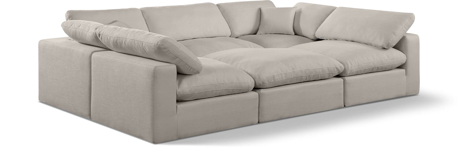 Farrah 119" Beige Linen Textured Fabric Upholstered Sectional, 6-Piece — View 1 (1/3)