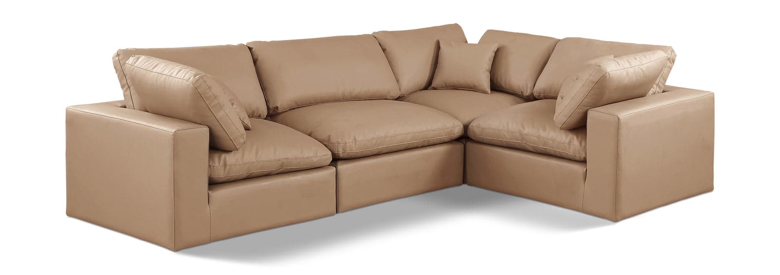 Farrah 119" Tan Vegan Leather Upholstered Sectional, 4-Piece (Style 3) — View 1 (1/3)