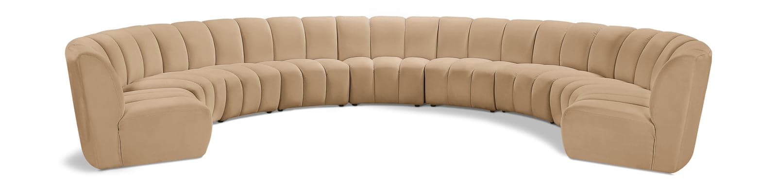 Isolde 183" Camel Velvet Upholstered Sectional, 9-Piece — Vista 1 (1/3)