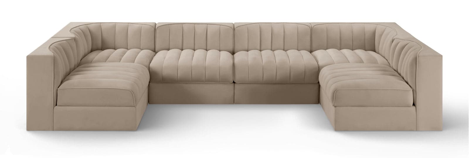 Talia Beige Velvet Performance Fabric Upholstered Sectional, 6-Piece — View 1 (1/3)