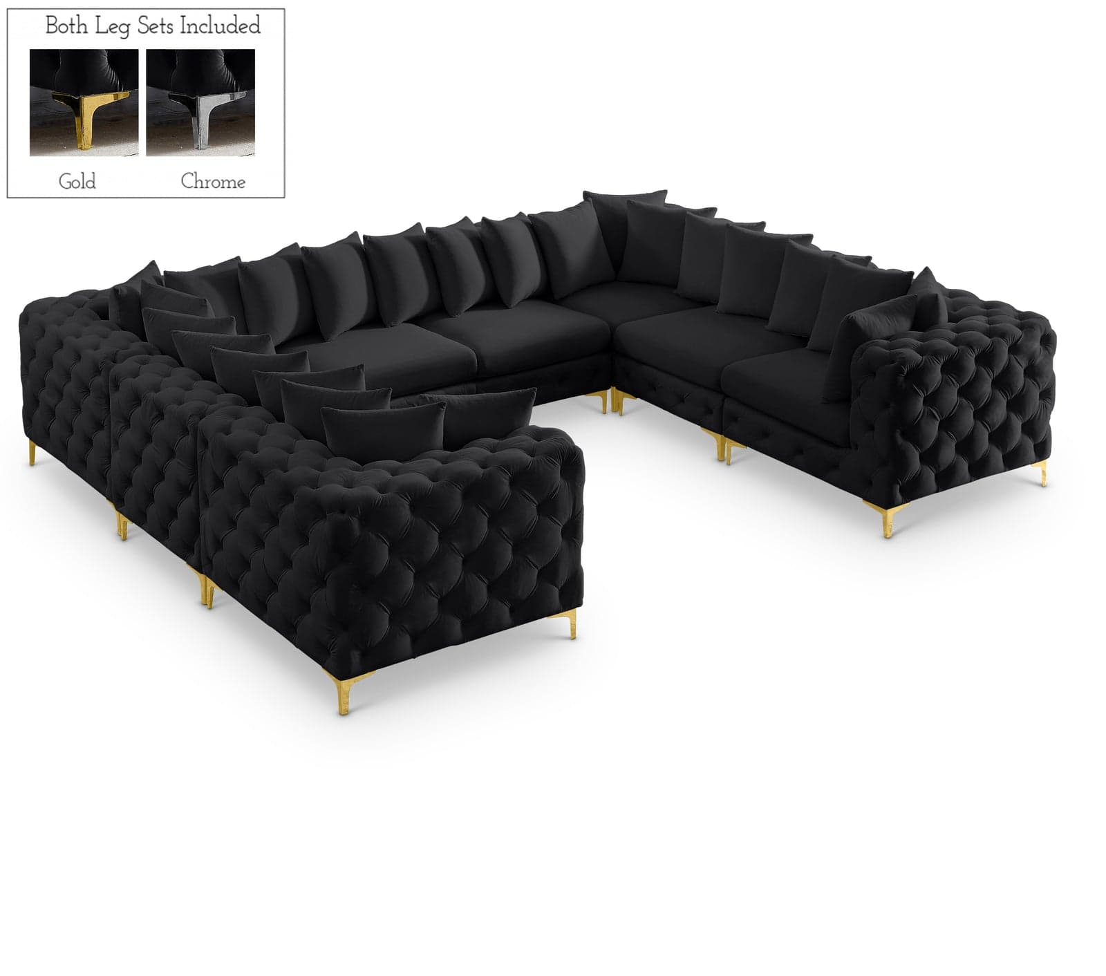 Monroe 139" Black Velvet Upholstered Sectional, 8-Piece — Vista 1 (1/3)