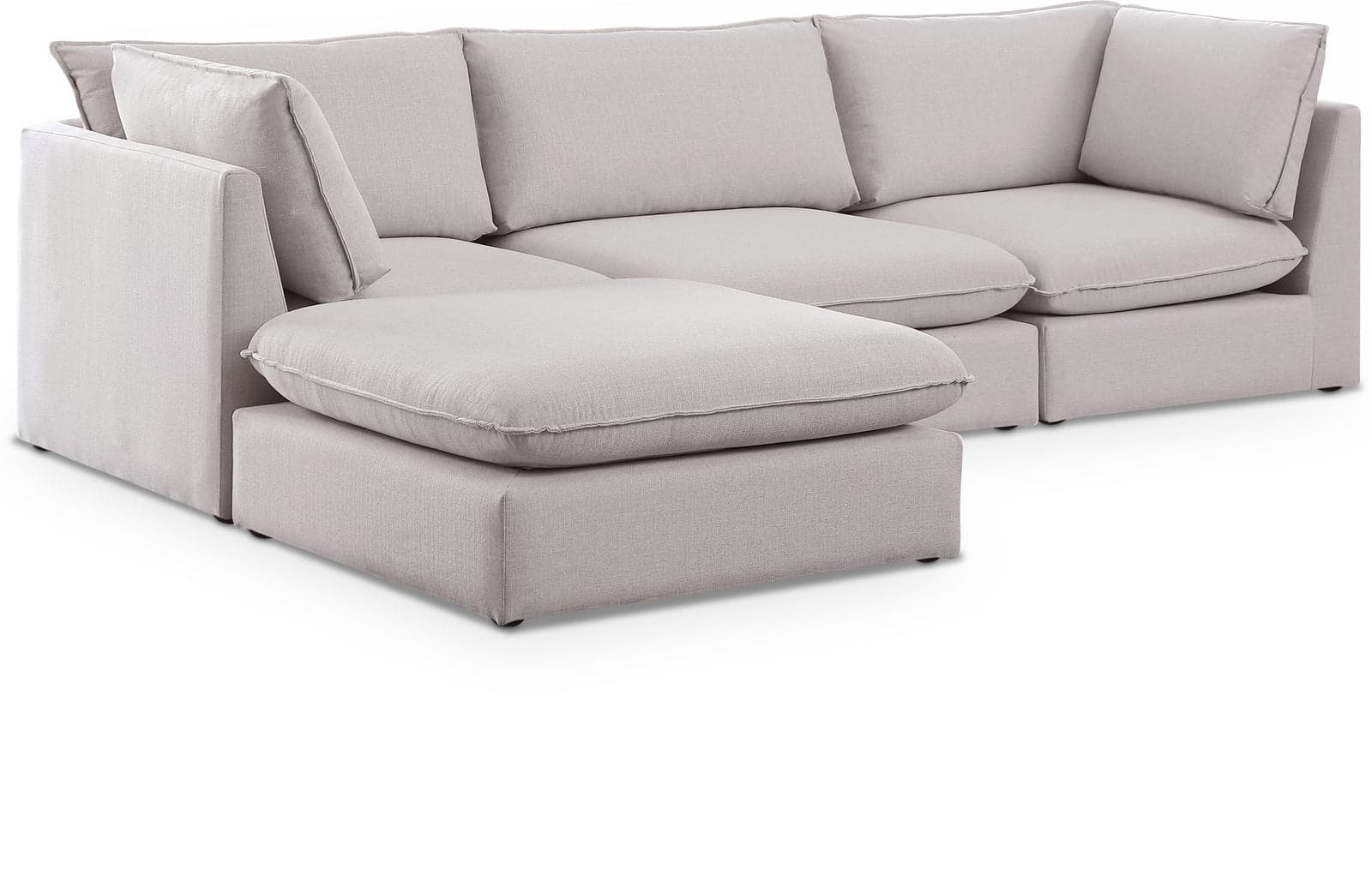 Linden 120" Beige Linen Textured Fabric Upholstered Sectional, 4-Piece (Style 2) — Vista 1 (1/3)