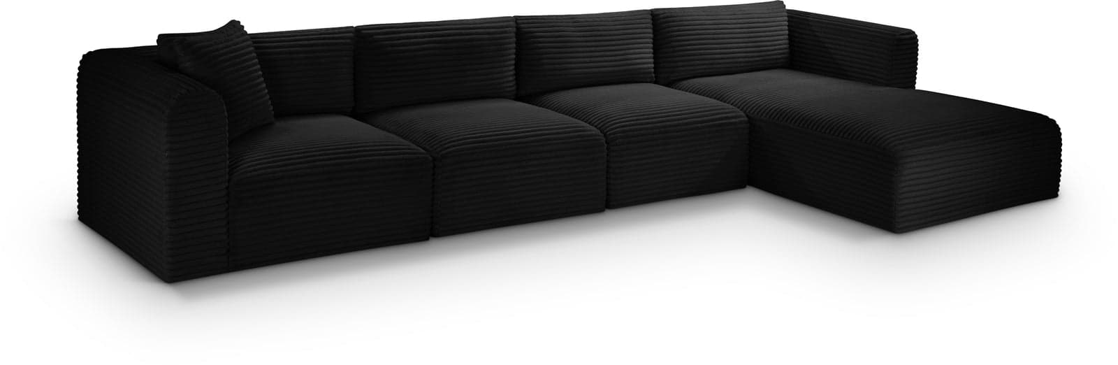 Faye 145" Black Corduroy Performance Fabric Upholstered Sectional, 4-Piece — Vista 1 (1/3)