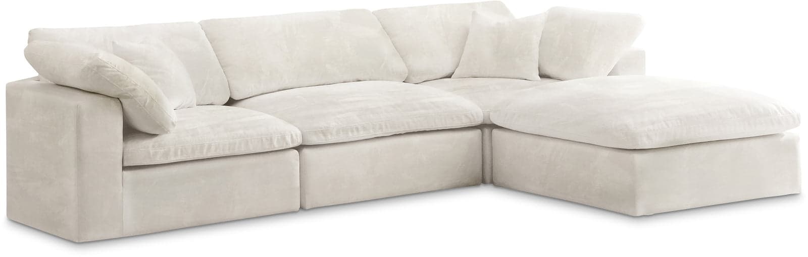 Florence 119" Cream Velvet Upholstered Overstuffed Fiber Filled Comfort Sectional, 4-Piece — View 1 (1/3)