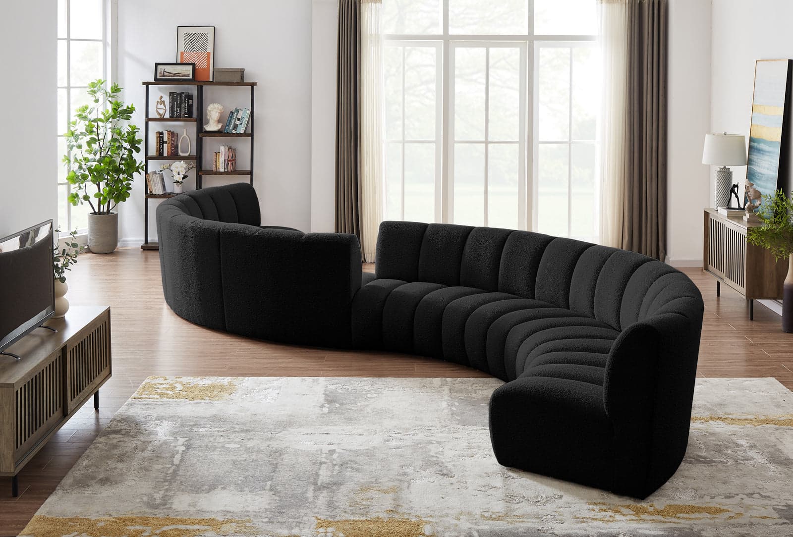 Isolde 268" Black Boucle Fabric Upholstered Sectional, 8-Piece — Vista 1 (1/3)