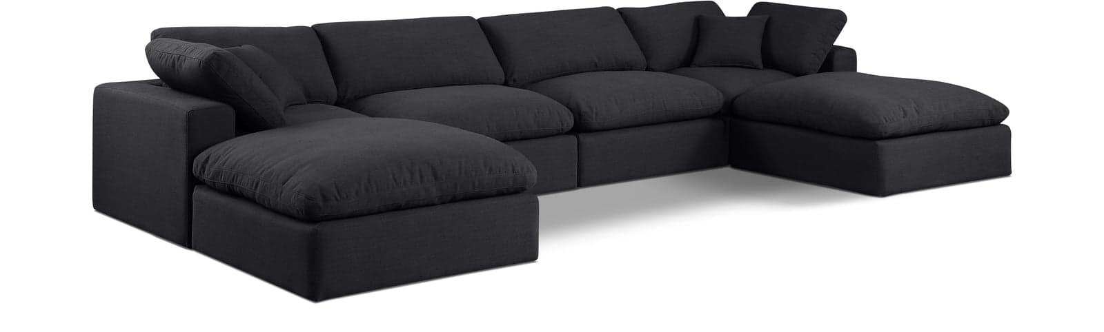Farrah 158" Black Linen Textured Fabric Upholstered Sectional, 6-Piece (Style 2) — View 1 (1/3)