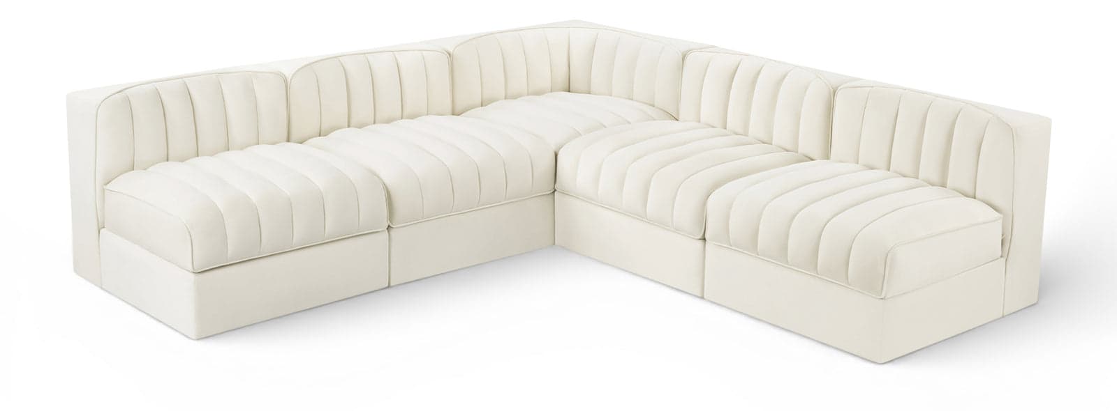 Talia Cream Velvet Performance Fabric Upholstered Sectional, 5-Piece — Vista 1 (1/3)