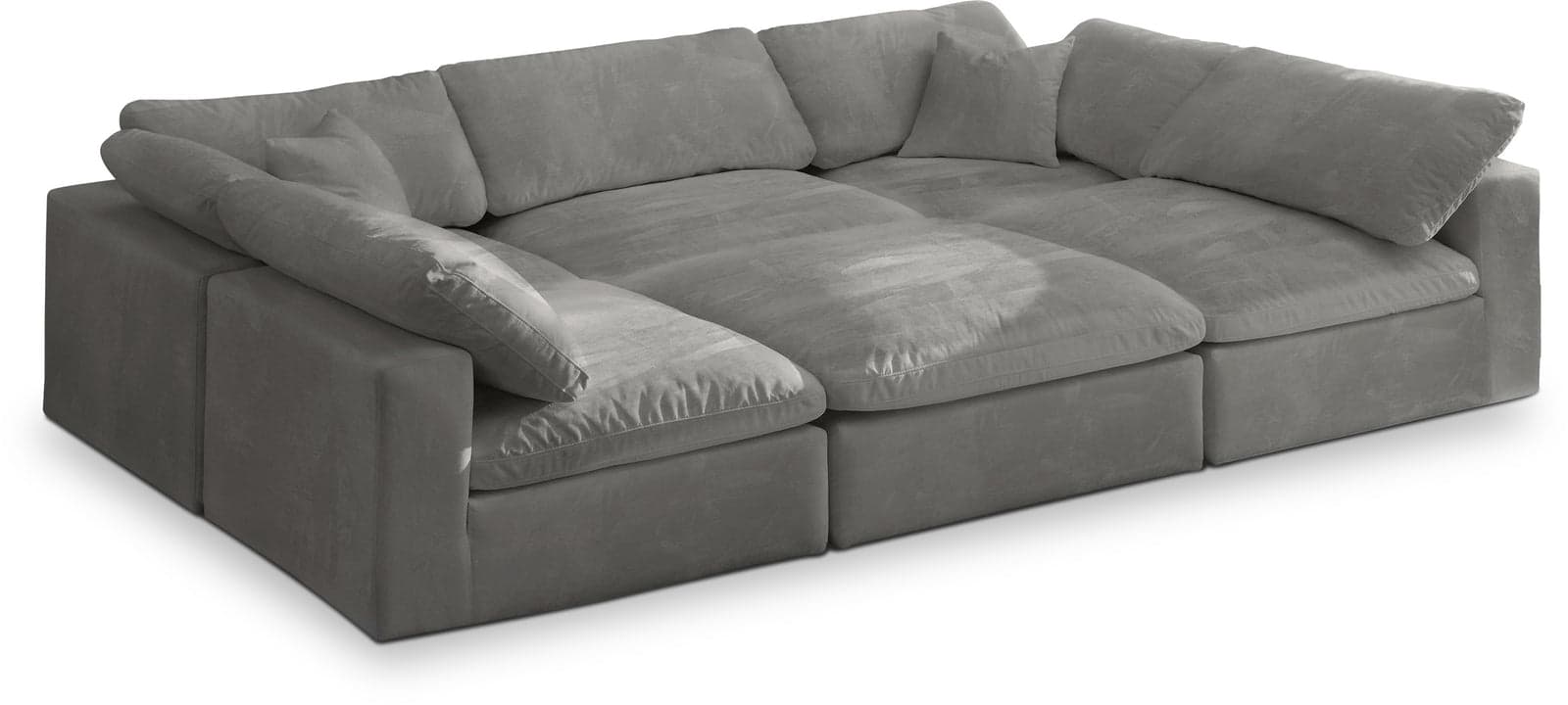 Florence 119" Grey Velvet Upholstered Overstuffed Fiber Filled Comfort Sectional, 6-Piece — View 1 (1/3)