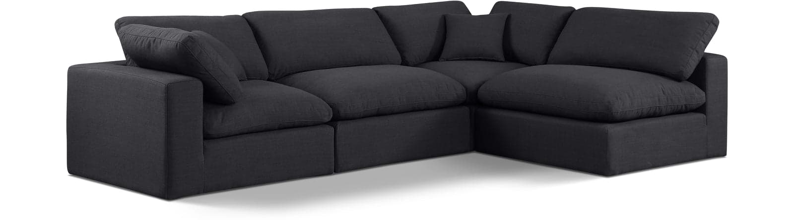 Farrah 119" Black Linen Textured Fabric Upholstered Sectional, 4-Piece (Style 2) — Vista 1 (1/3)