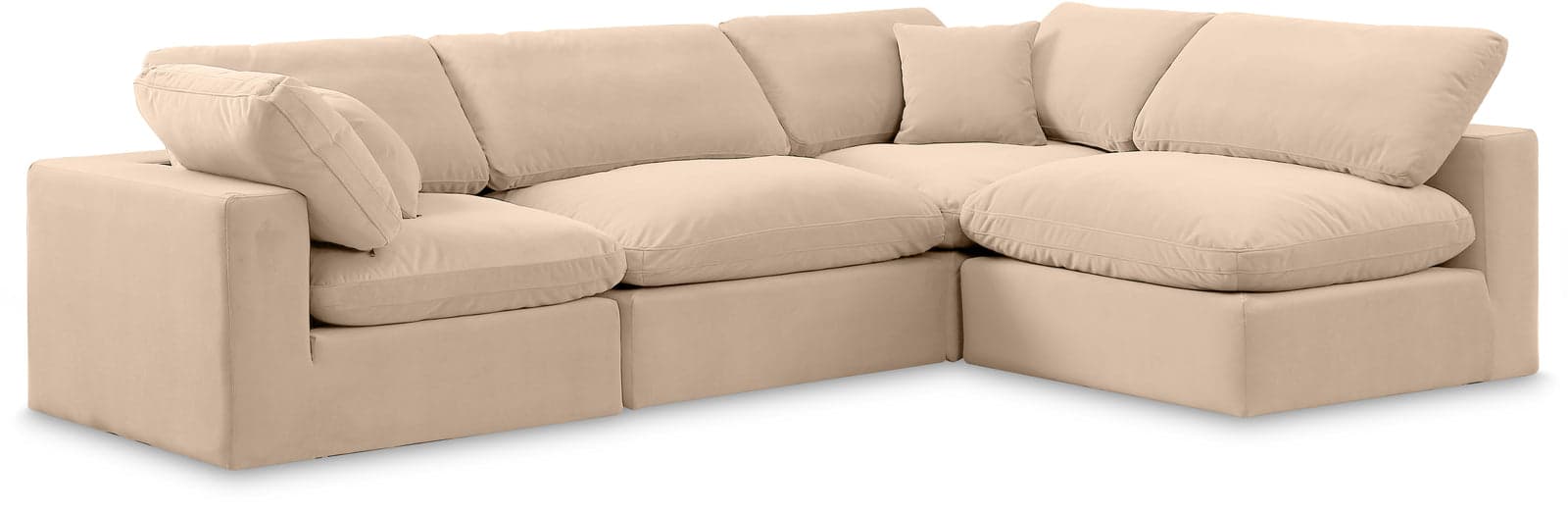 Farrah 119" Beige Velvet Upholstered Sectional, 4-Piece (Style 2) — Vista 1 (1/3)