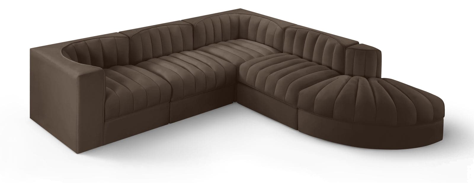 Talia Brown Velvet Performance Fabric Upholstered Sectional, 5-Piece (Style 3) — Vista 1 (1/3)