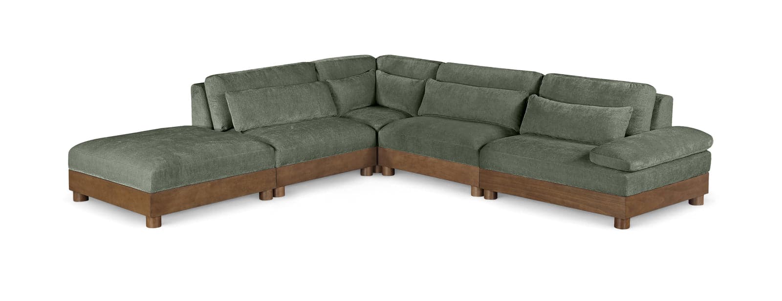 Kira 127.75" Green Chenille Fabric Upholstered Sectional, 5-Piece (Style 2) — Vista 1 (1/3)
