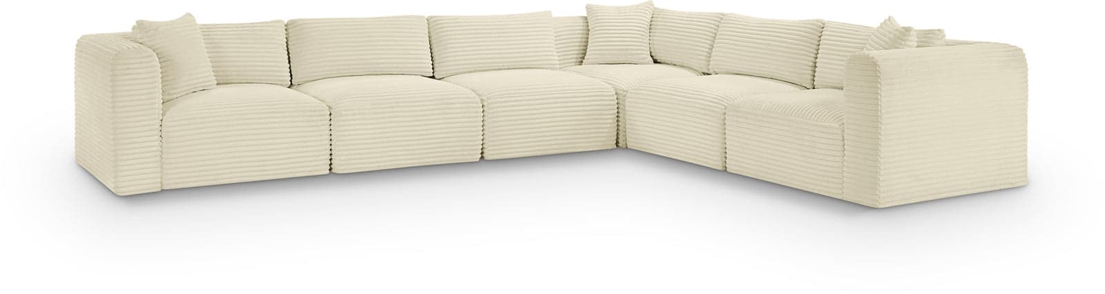 Faye 140" Cream Corduroy Performance Fabric Upholstered Sectional, 6-Piece — Vista 1 (1/3)