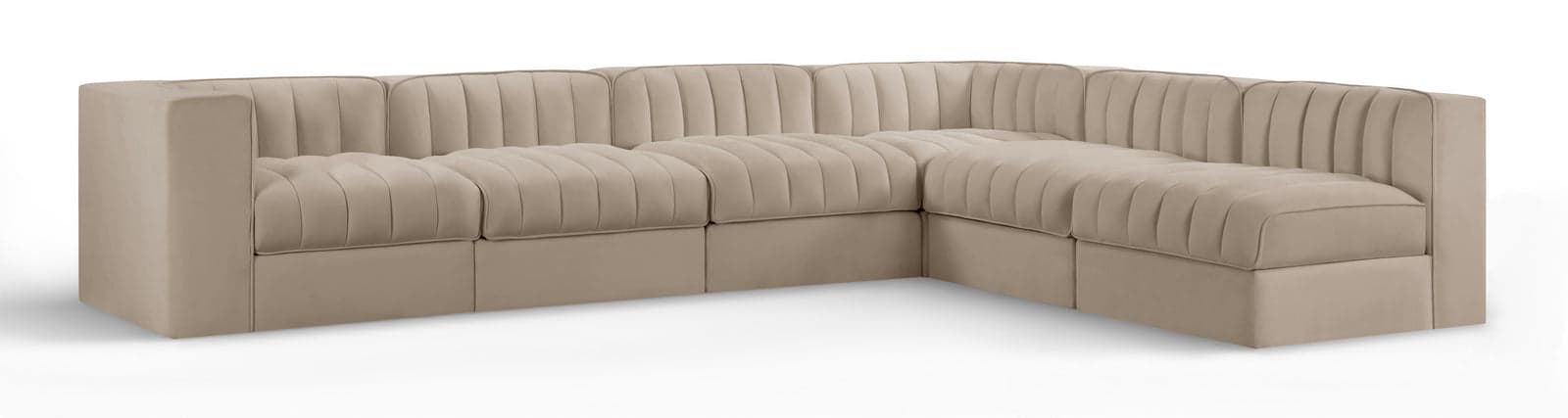 Talia Beige Velvet Performance Fabric Upholstered Sectional, 6-Piece (Style 2) — View 1 (1/3)