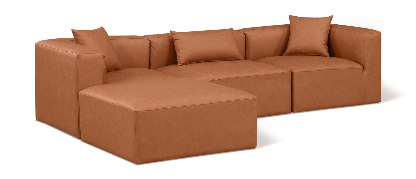 Farrah 108" Cognac Vegan Leather Upholstered Sectional, 4-Piece — View 1 (1/3)