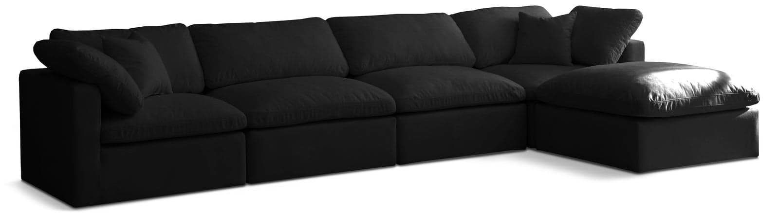 Selene 140" Black Velvet Upholstered Standard Comfort Sectional, 5-Piece — Vista 1 (1/3)