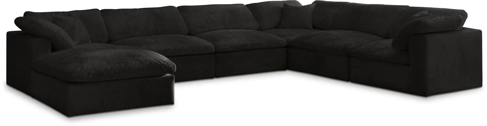 Florence 158" Black Velvet Upholstered Overstuffed Fiber Filled Comfort Sectional, 7-Piece — View 1 (1/3)
