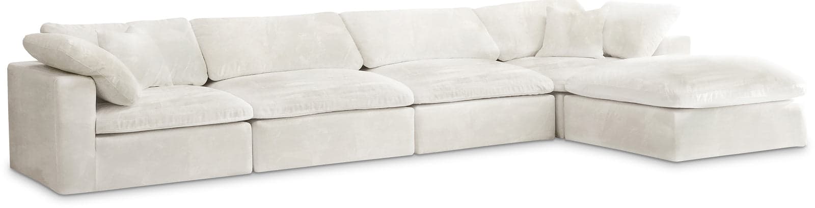 Florence 158" Cream Velvet Upholstered Overstuffed Fiber Filled Comfort Sectional, 5-Piece — View 1 (1/3)