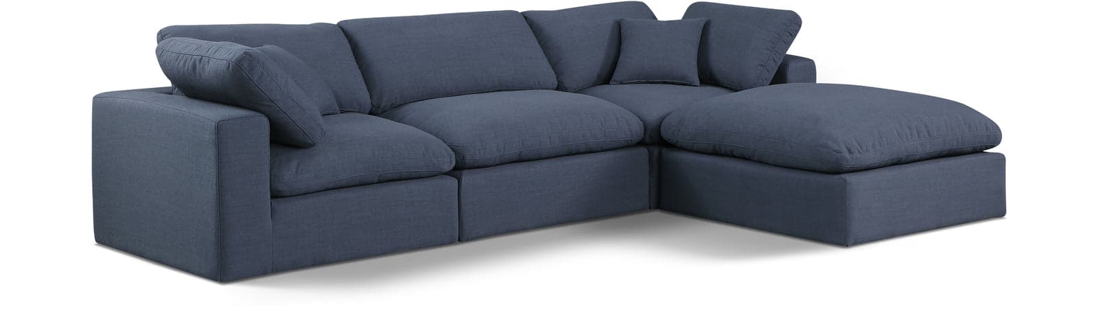 Farrah 119" Navy Linen Textured Fabric Upholstered Sectional, 4-Piece — Vista 1 (1/3)