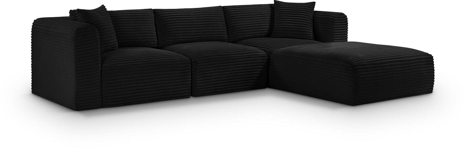 Faye 109" Black Corduroy Performance Fabric Upholstered Sectional, 4-Piece — View 1 (1/3)