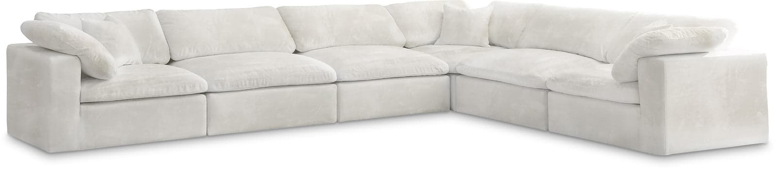 Florence 158" Cream Velvet Upholstered Overstuffed Fiber Filled Comfort Sectional, 6-Piece — View 1 (1/3)