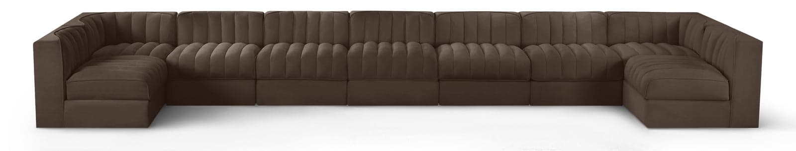 Talia Brown Velvet Performance Fabric Upholstered Sectional, 9-Piece — View 1 (1/3)
