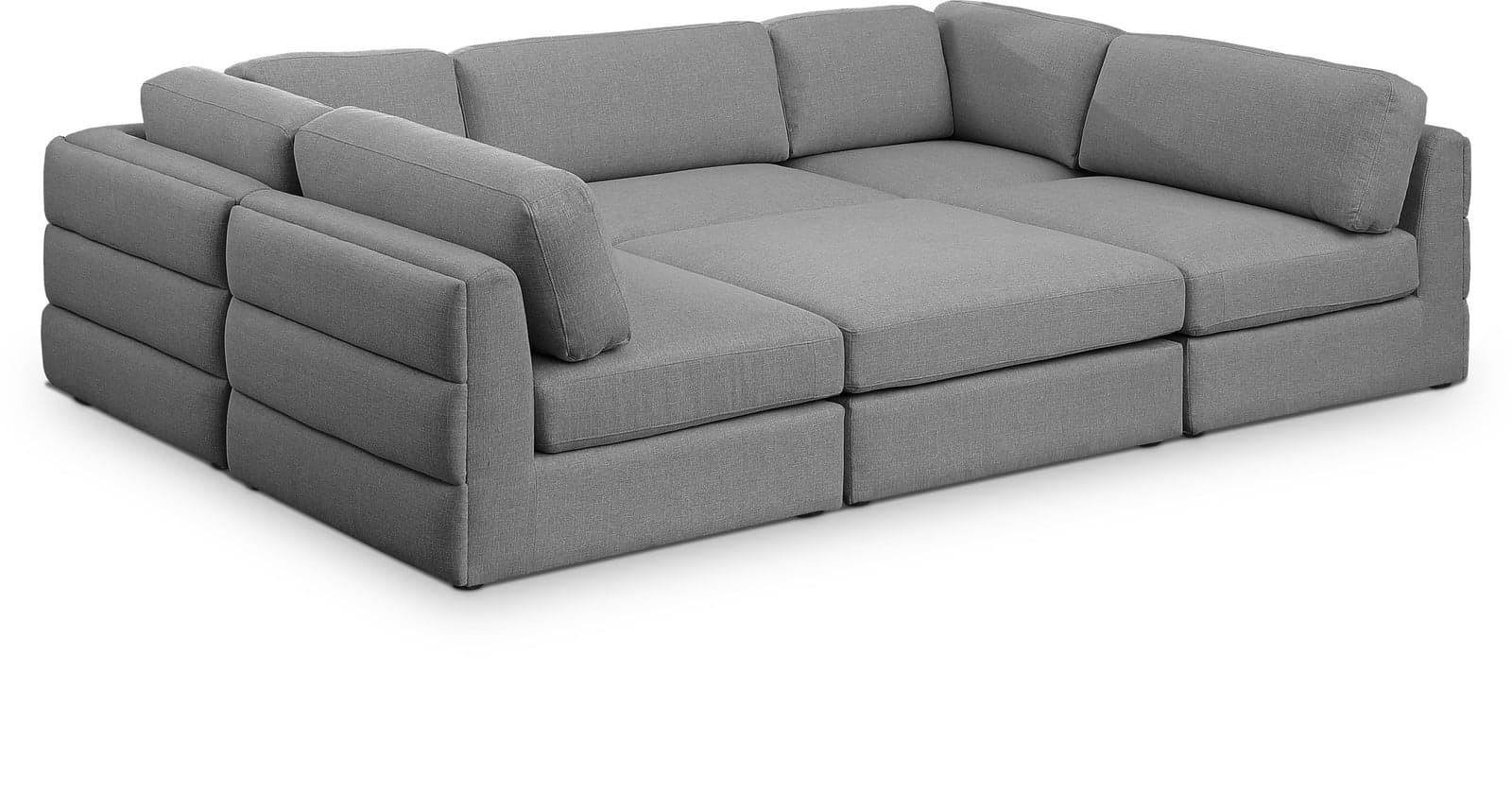 Celeste 114" Grey Linen Textured Fabric Upholstered Sectional, 6-Piece — View 1 (1/3)