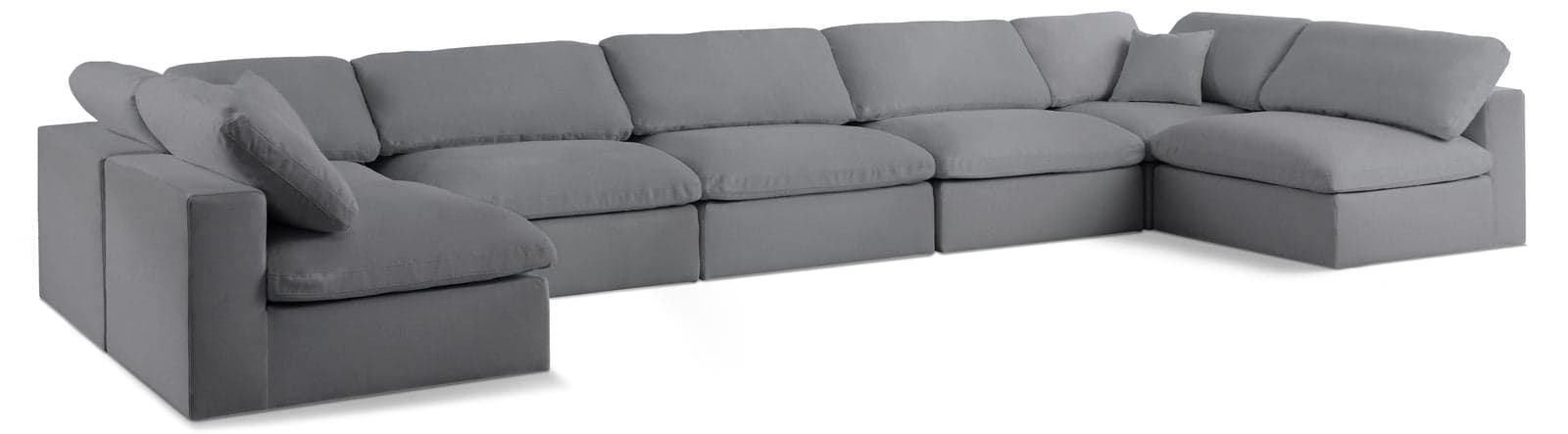 Camden 197" Grey Linen Textured Fabric Upholstered Deluxe Comfort Sectional, 7-Piece — Vista 1 (1/3)