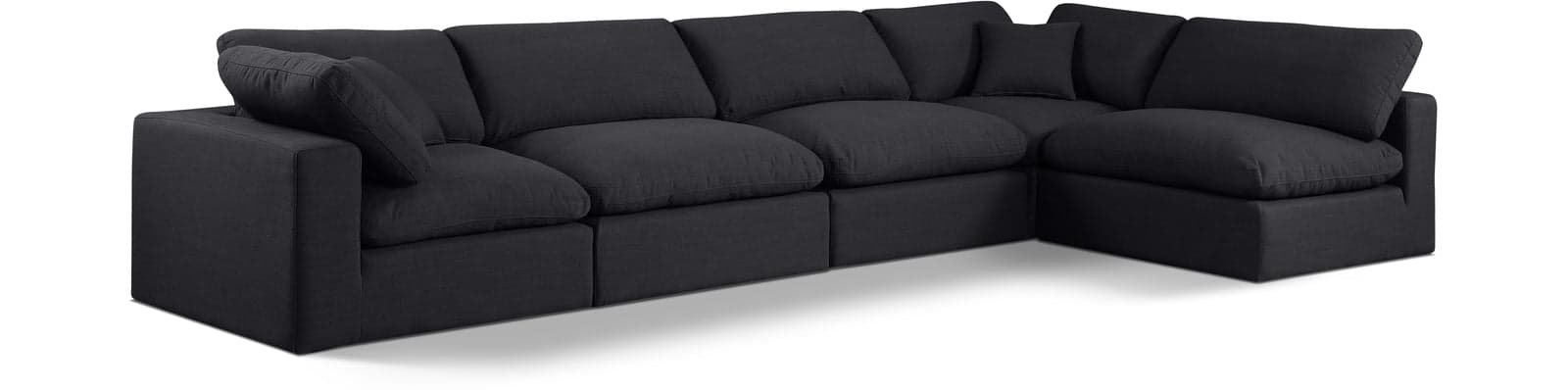 Farrah 158" Black Linen Textured Fabric Upholstered Sectional, 5-Piece (Style 2) — Vista 1 (1/3)