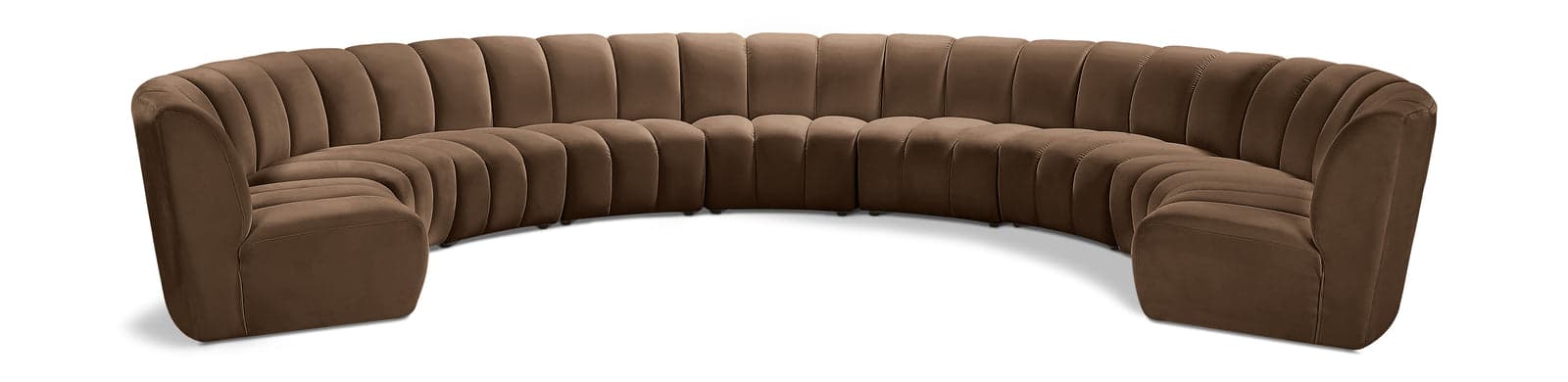 Isolde 183" Brown Velvet Upholstered Sectional, 9-Piece — Vista 1 (1/3)