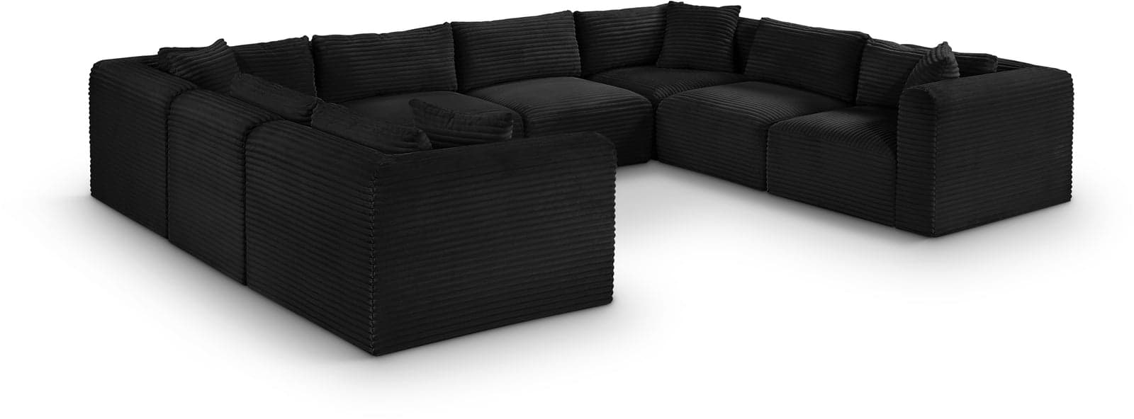 Faye 140" Black Corduroy Performance Fabric Upholstered Sectional, 8-Piece — Vista 1 (1/3)