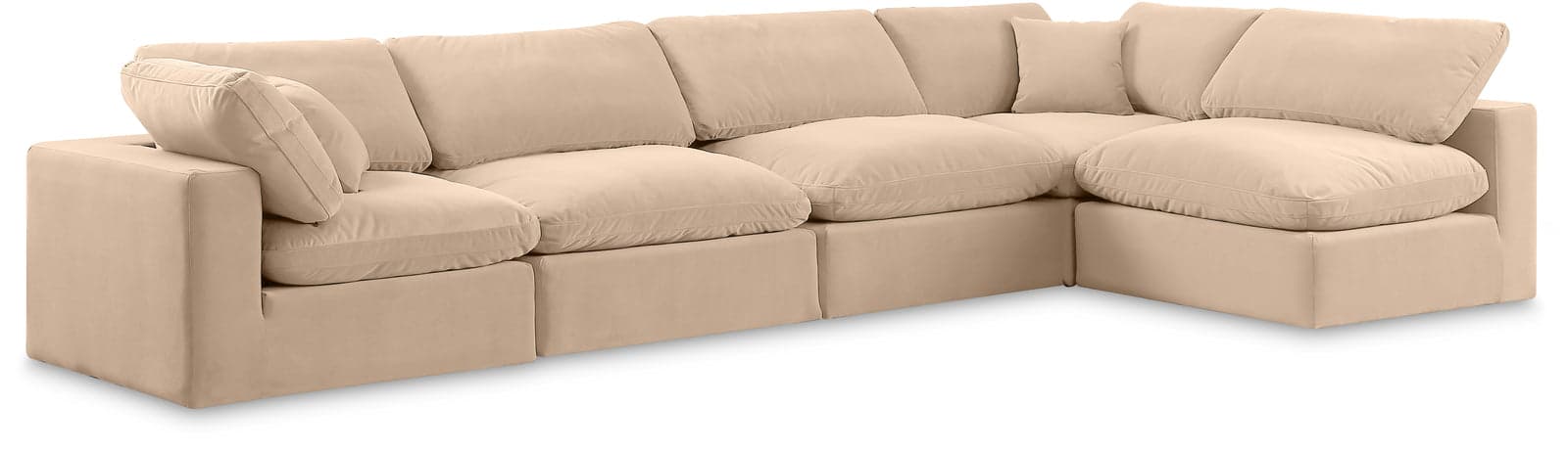 Farrah 158" Beige Velvet Upholstered Sectional, 5-Piece (Style 2) — View 1 (1/3)