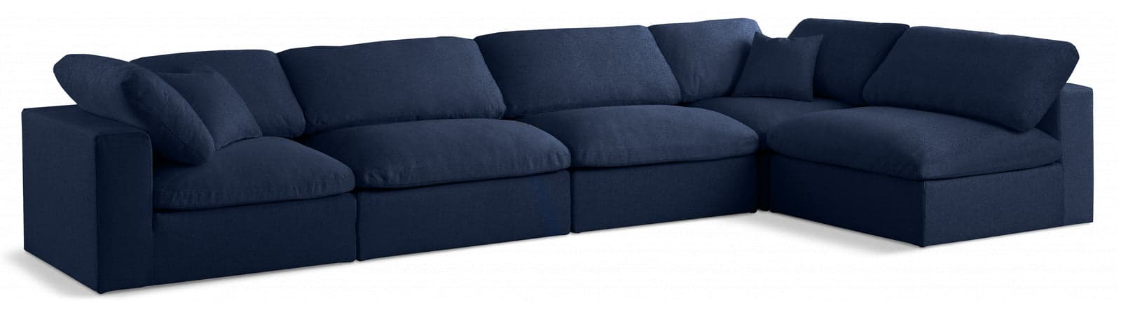Camden 158" Navy Linen Textured Fabric Upholstered Deluxe Comfort Sectional, 5-Piece (Style 2) — Vista 1 (1/3)