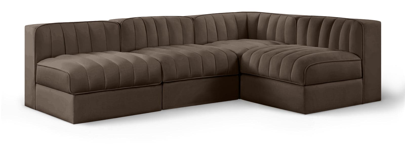 Talia Brown Velvet Performance Fabric Upholstered Sectional, 4-Piece — Vista 1 (1/3)