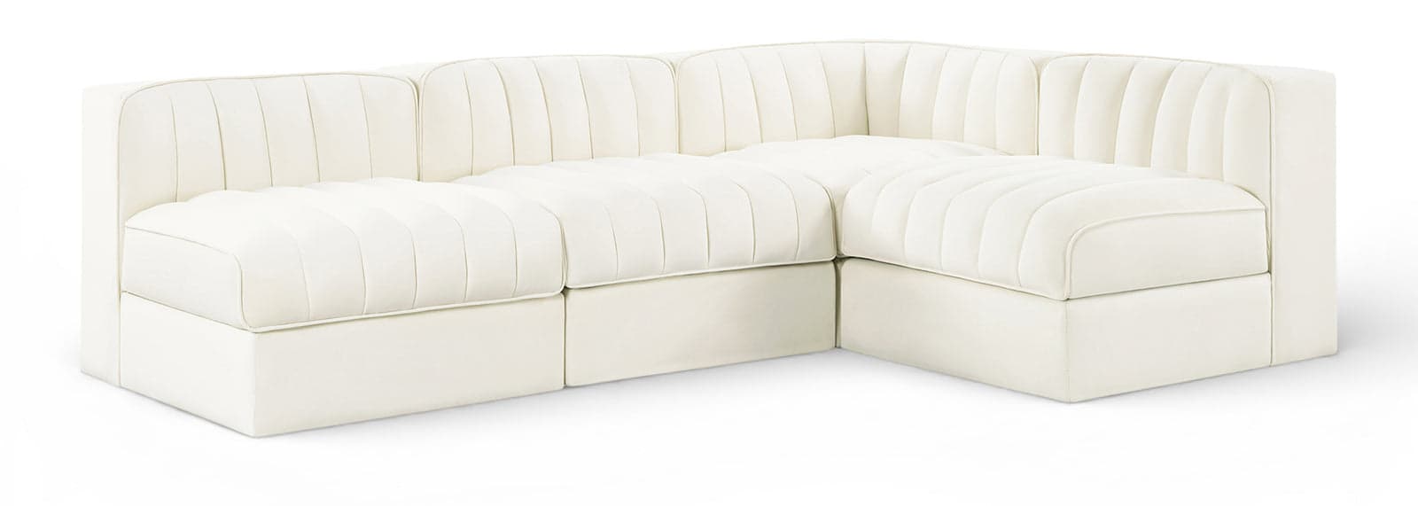 Talia Cream Velvet Performance Fabric Upholstered Sectional, 4-Piece — Vista 1 (1/3)