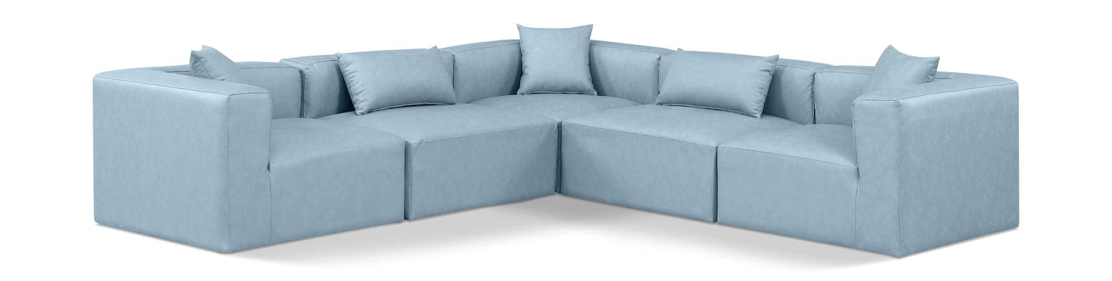 Farrah 108" Light Blue Vegan Leather Upholstered Sectional, 5-Piece (Style 2) — View 1 (1/3)